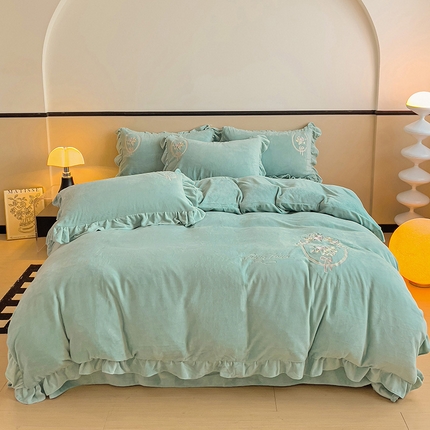 91家纺网 家纺一手货源 找家纺 星尚家纺 2024新款A类全消光牛奶绒四件套-伊莉雅 悠然绿