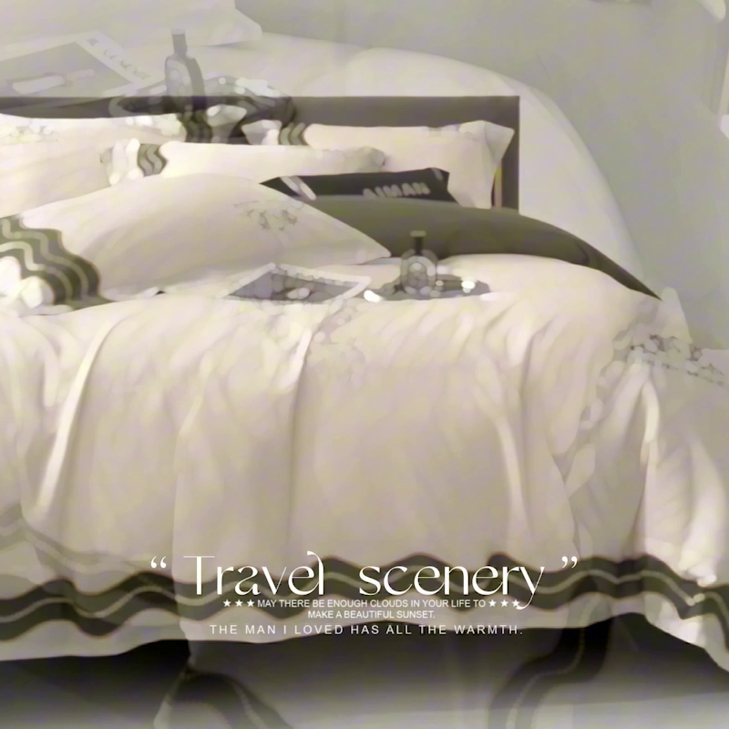 91家纺网 家纺一手货源 找家纺 爱缦 2024新款100支长绒棉澳棉刺绣四件套-卡佩拉 奶昔白