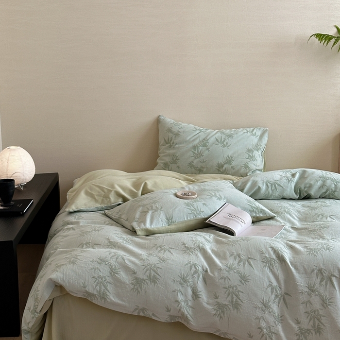 91家纺网 家纺一手货源 找家纺 梦享生活家居 2024新款全棉A类色织大提花四件套 提花竹韵绿