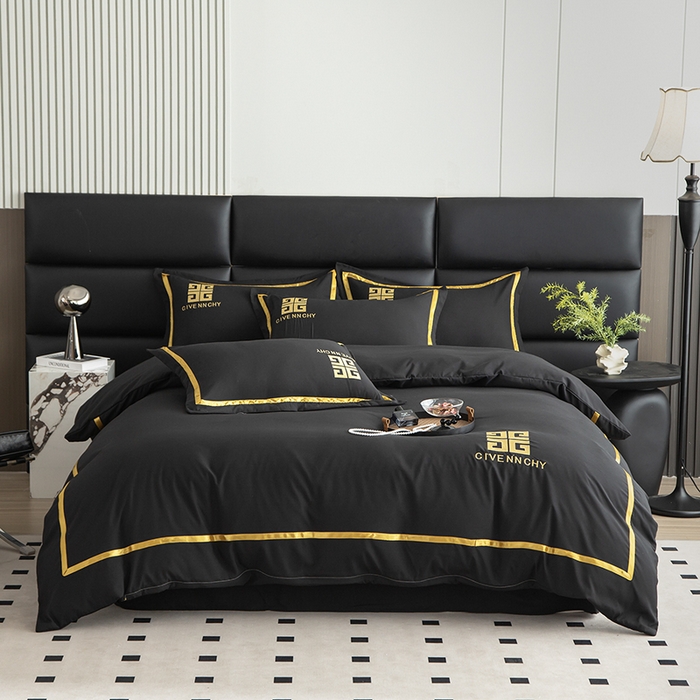 91家纺网 家纺一手货源 找家纺 富宁家纺 2025新款亲肤棉磨毛刺绣四件套-梵希系列 黑