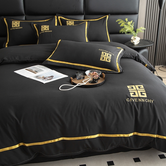 91家纺网 家纺一手货源 找家纺 富宁家纺 2025新款亲肤棉磨毛刺绣四件套-梵希系列 黑