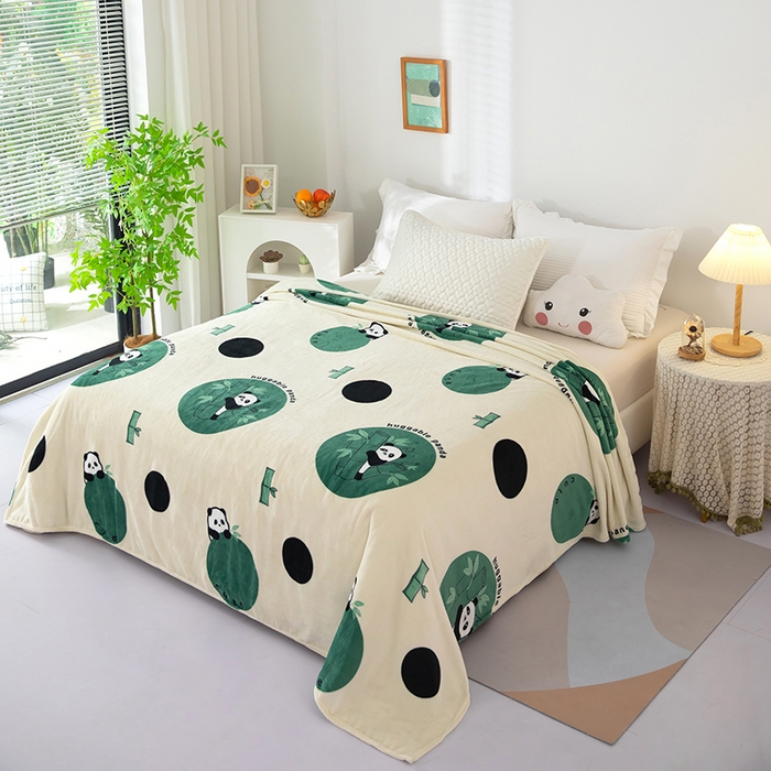 91家纺网 家纺一手货源 找家纺 侨鑫 2024新款法兰绒毛毯 熊猫宝宝