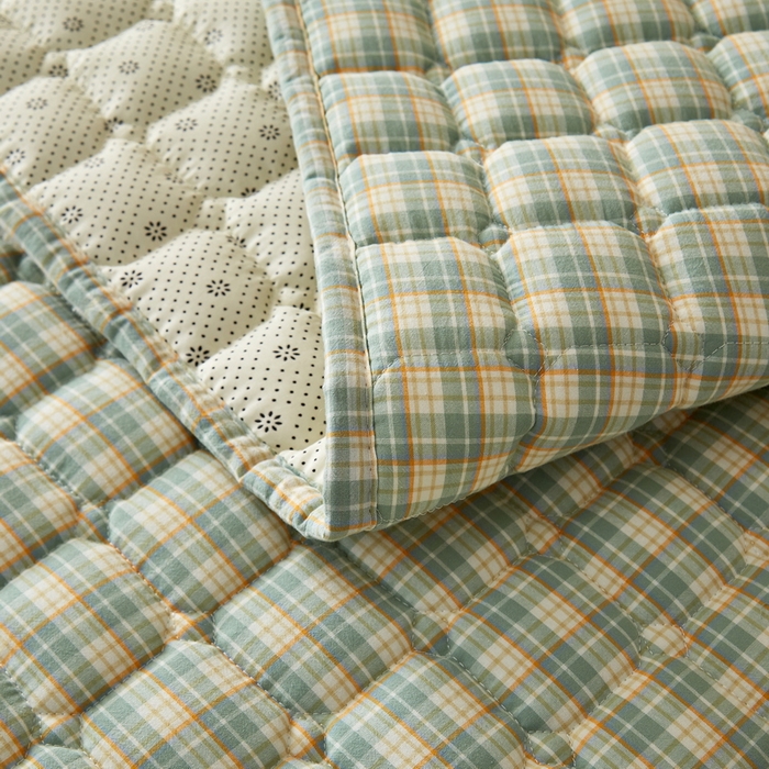 91家纺网 家纺一手货源 找家纺 祁恋婷 2024新款全棉水洗棉棉花床护垫 绿小格