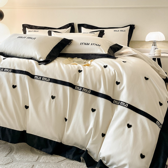 91家纺网 家纺一手货源 找家纺  2024新款A类母婴级100支长绒棉四件套全棉纯棉轻奢拼接刺绣床单床笠款高端床上用品 深邃黑