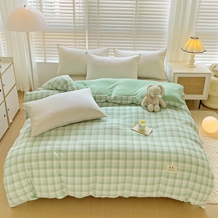 91家纺网 家纺一手货源 找家纺 （总）简一 2025新款牛奶绒无印风ins风方格系列-单被套