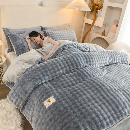 91家纺网 家纺一手货源 找家纺 （总）2025新款A类泡泡兔毛绒四件套系列冬季加厚四件套法莱绒