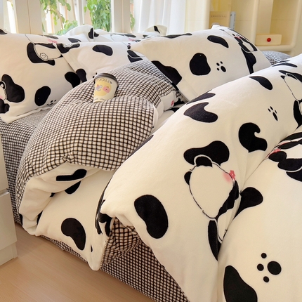 丝羽坊 2024新款加厚小清新牛奶绒印花四件套单被套床笠四件套-场景二 晚安熊猫 