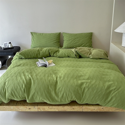 91家纺网 家纺一手货源 找家纺 山舍家居 2024新款菱形格全棉提花四件套 菱形格-曼波绿