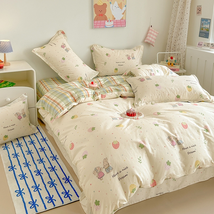 91家纺网 家纺一手货源 找家纺 绵庭家纺 2024新款全棉印花套件系列-洛丽塔 幸运草莓