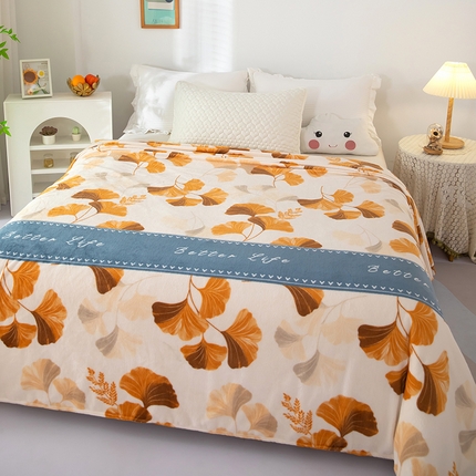 91家纺网 家纺一手货源 找家纺 侨鑫 2024新款法兰绒毛毯 银杏叶