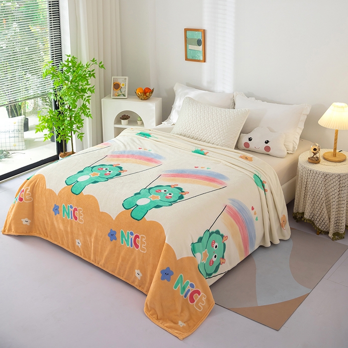 91家纺网 家纺一手货源 找家纺 侨鑫 2024新款法兰绒毛毯 小恐龙