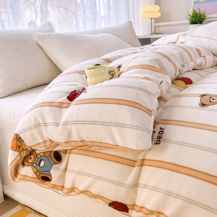 青螺家纺 2024加厚高克重保暖爆款小清新牛奶绒印花双面绒单被套 南瓜小熊