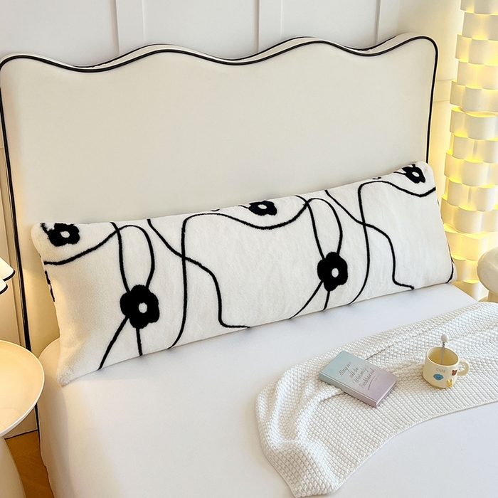 91家纺网 家纺一手货源 找家纺 梦舒羽 2025新款兔毛绒印花双人枕套牛奶绒加长枕芯套雪花绒枕头套绘梦花朵-黑