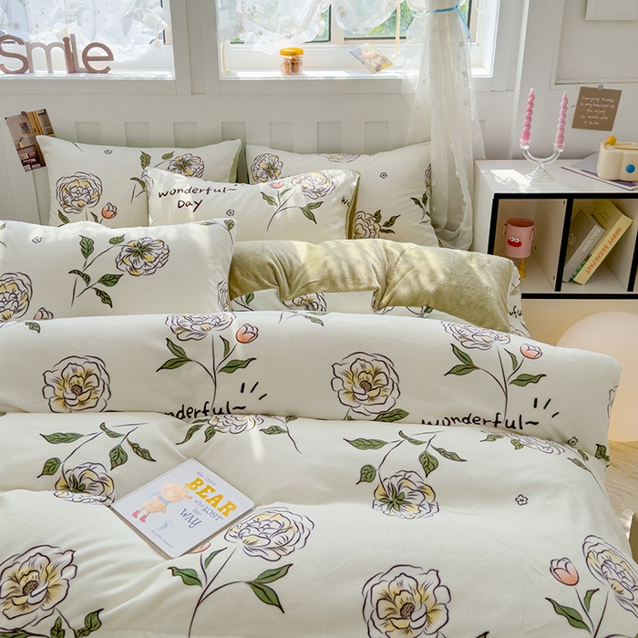 91家纺网 家纺一手货源 找家纺 枋梢家纺 2024新款加厚牛奶绒印花四件套 白色恋人