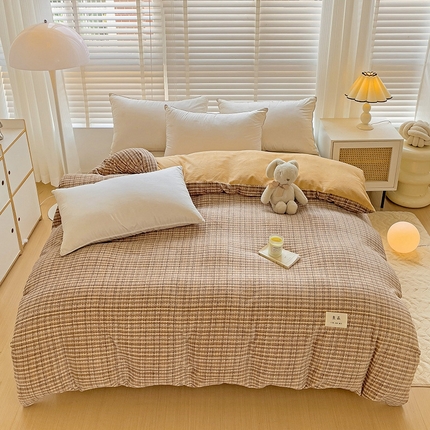 91家纺网 家纺一手货源 找家纺 （总）简一 2025新款牛奶绒无印风ins风方格系列-单被套