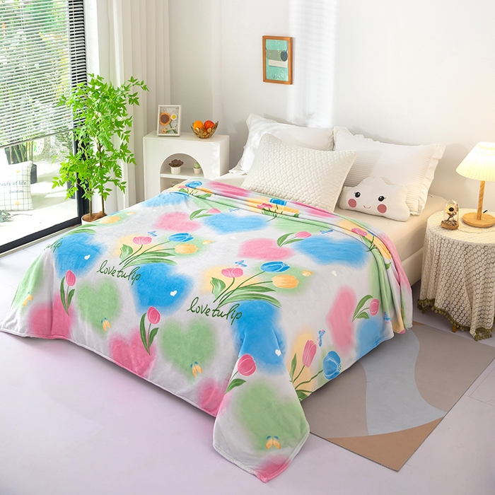 91家纺网 家纺一手货源 找家纺 侨鑫 2024新款法兰绒毛毯 彩韵花朵