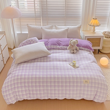 91家纺网 家纺一手货源 找家纺 （总）简一 2025新款牛奶绒无印风ins风方格系列-单被套