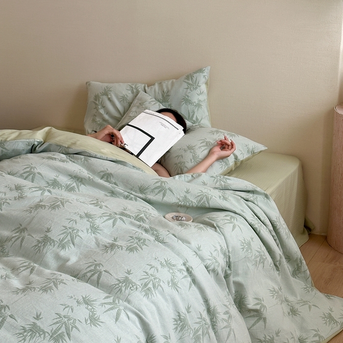 91家纺网 家纺一手货源 找家纺 梦享生活家居 2024新款全棉A类色织大提花四件套 提花竹韵绿