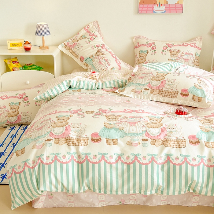 91家纺网 家纺一手货源 找家纺 绵庭家纺 2024新款全棉印花套件系列-洛丽塔 甜梦小熊