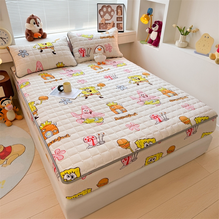 91家纺网 家纺一手货源 找家纺 迪梦思 2024新款正版授权卡通牛奶绒床垫床护垫 学生床垫床笠 海绵乐园-床笠款