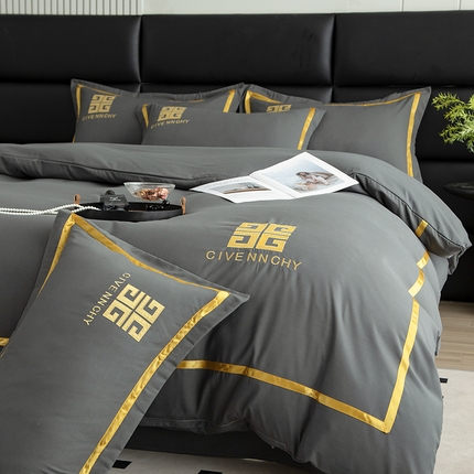 91家纺网 家纺一手货源 找家纺 富宁家纺 2025新款亲肤棉磨毛刺绣四件套-梵希系列 黑