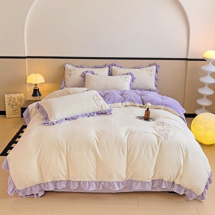 91家纺网 家纺一手货源 找家纺 星尚家纺 2024新款A类全消光牛奶绒四件套-伊莉雅 奶昔紫
