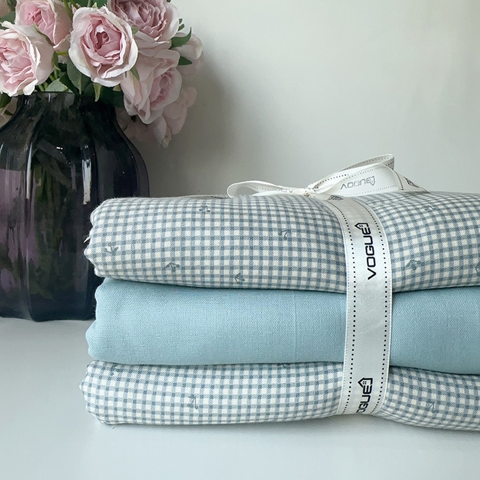 91家纺网 家纺一手货源 找家纺 麦伦家居 2024春夏新品全棉有氧双层纱印花系列四件套（叠拍图） 樱桃小格蓝