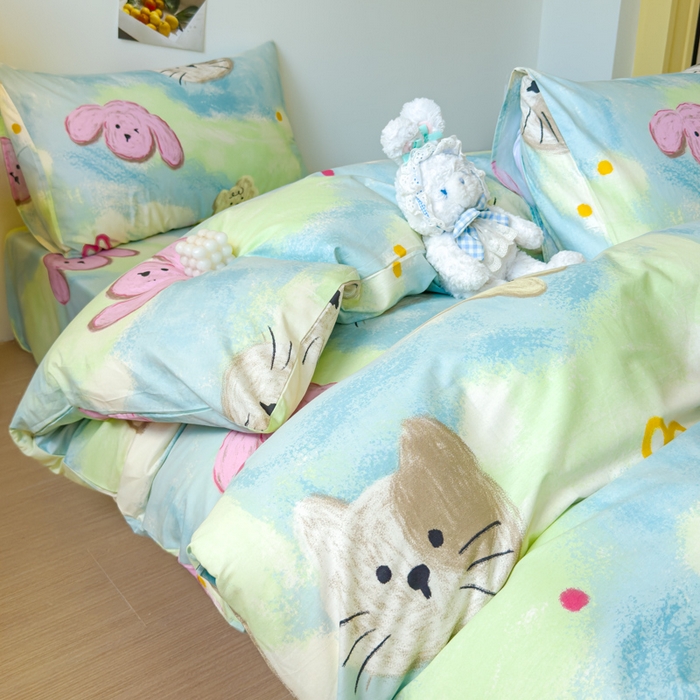 91家纺网 家纺一手货源 找家纺 感遇家纺 2024新款全棉印花四件套 蜡笔画