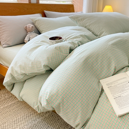 棉小二 2024新款直播爆款日系简约风全棉色织水洗棉四件套纯棉四件套全棉四件套 安卡拉-绿