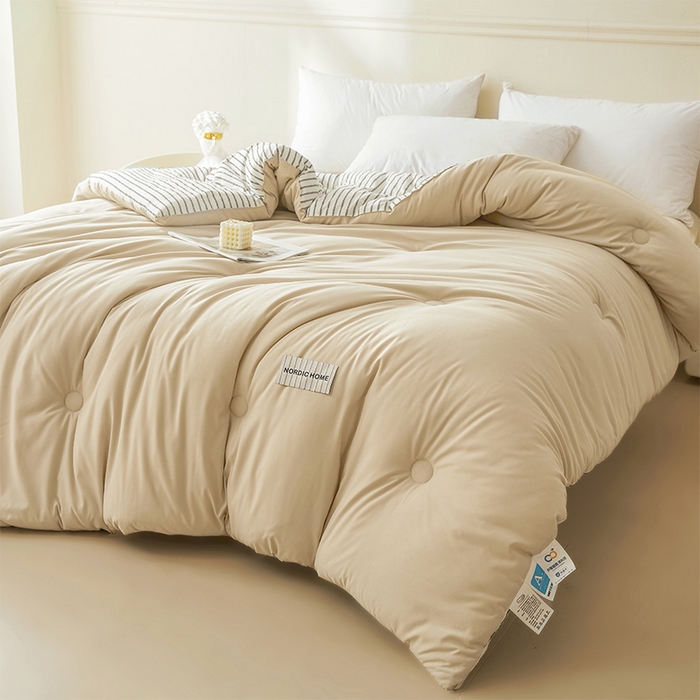 91家纺网 家纺一手货源 找家纺 （总）荔禾家居 2024新款A类素色条纹双拼大豆被子被芯