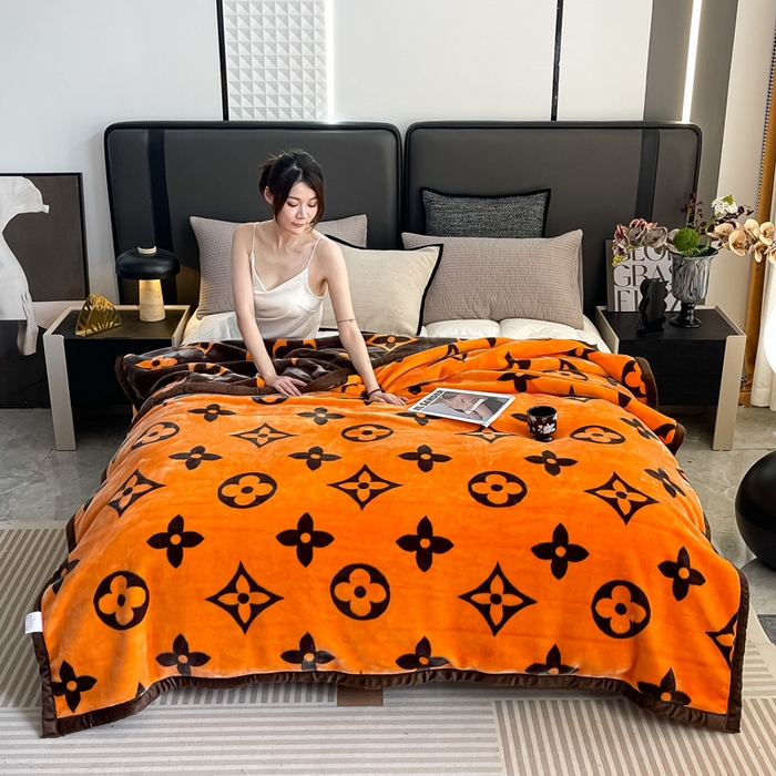 91家纺网 家纺一手货源 找家纺 法莱妮毛毯 2025新款A类双层加厚拉舍尔天丝超柔云毯 时尚之都-橙