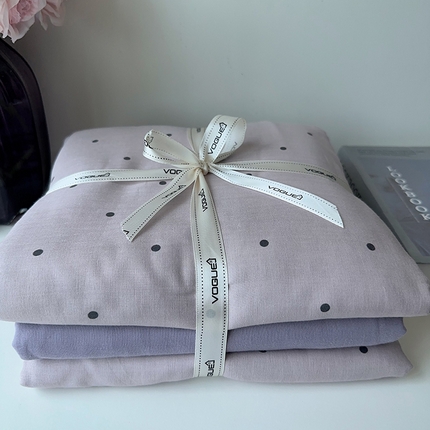 91家纺网 家纺一手货源 找家纺 麦伦家居 2024春夏新品全棉有氧双层纱印花系列四件套（叠拍图） 紫波点