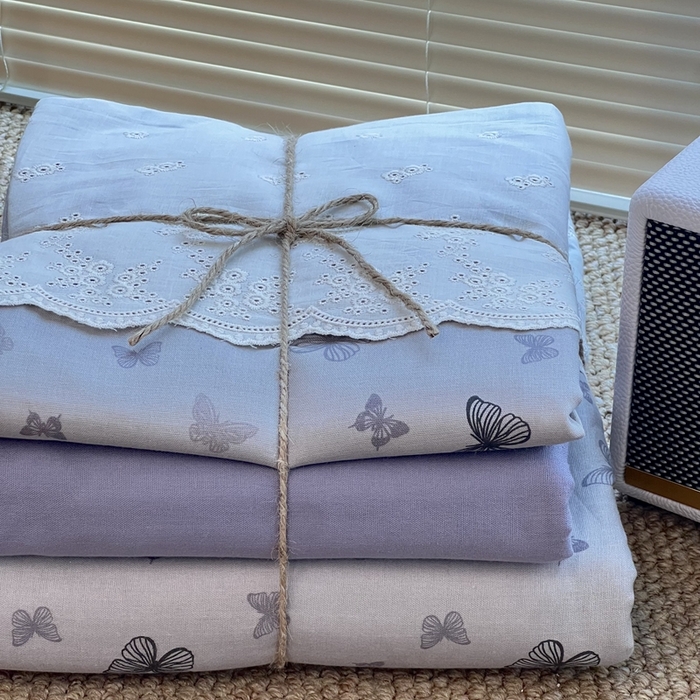 91家纺网 家纺一手货源 找家纺 2024新款全棉印花双层纱四件套--蕾丝花边款 惜花芷