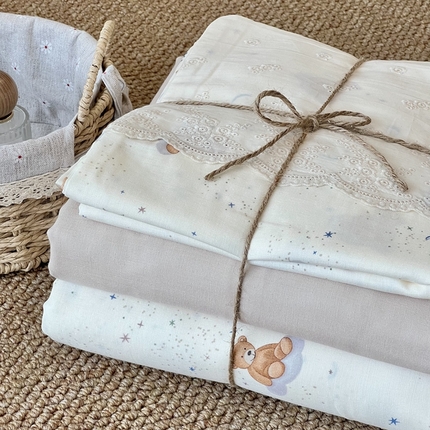 2024新款全棉印花双层纱四件套--蕾丝花边款 熊仔星球