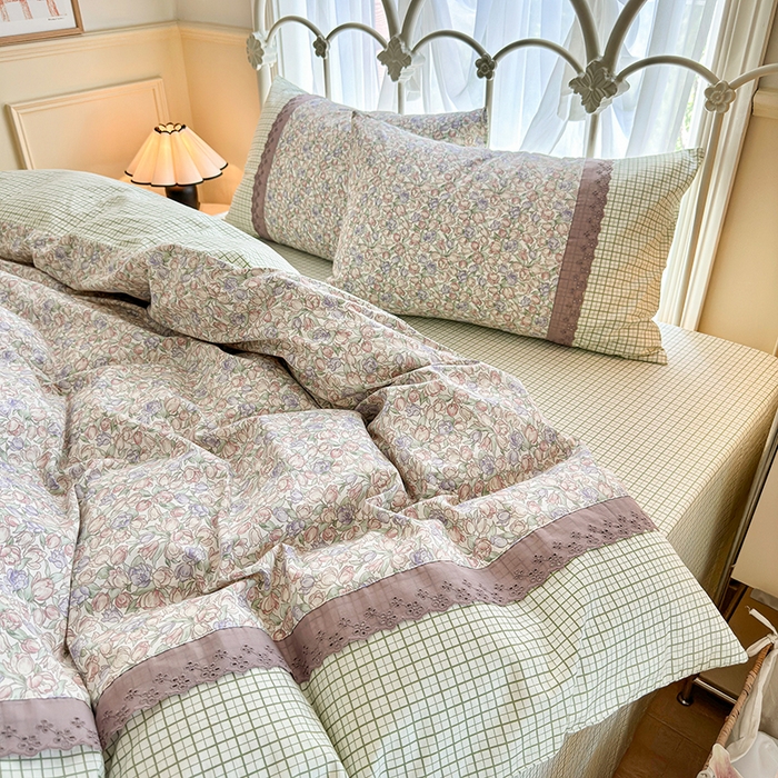 91家纺网 家纺一手货源 找家纺 安莱生活 2024新款全棉韩式小碎花系列四件套 玲珑花海