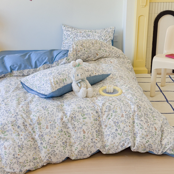 91家纺网 家纺一手货源 找家纺 感遇家纺 2024新款全棉印花四件套 花田兔