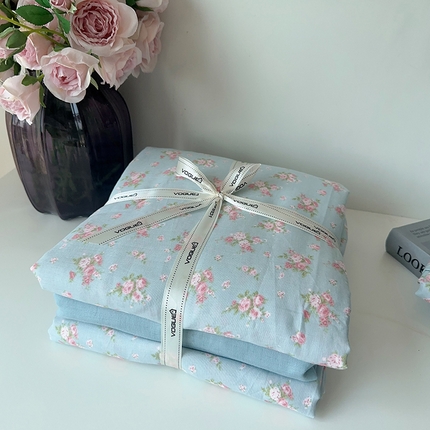 91家纺网 家纺一手货源 找家纺 （总）麦伦家居 2024春夏新品全棉有氧双层纱印花系列四件套（叠拍图）