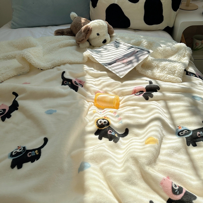 91家纺网 家纺一手货源 找家纺 萝莉家纺 2024秋冬新款多功能加厚牛奶绒羊羔绒多功能毛毯 甜心猫咪