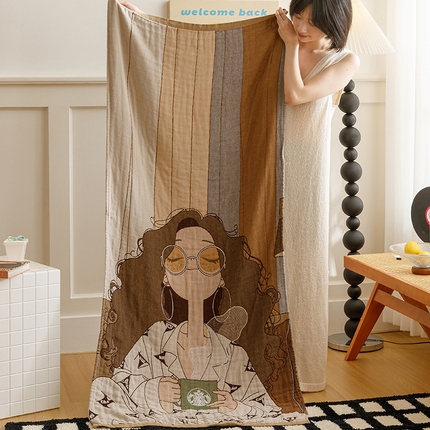 91家纺网 家纺一手货源 找家纺 （总）麻依 2024新款四层全棉纱布浴巾沙发巾休闲旅行毯子80*160cm