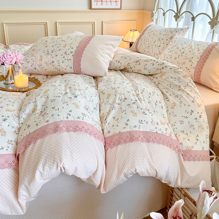 91家纺网 家纺一手货源 找家纺 安莱生活 2024新款全棉韩式小碎花系列四件套 点点花香