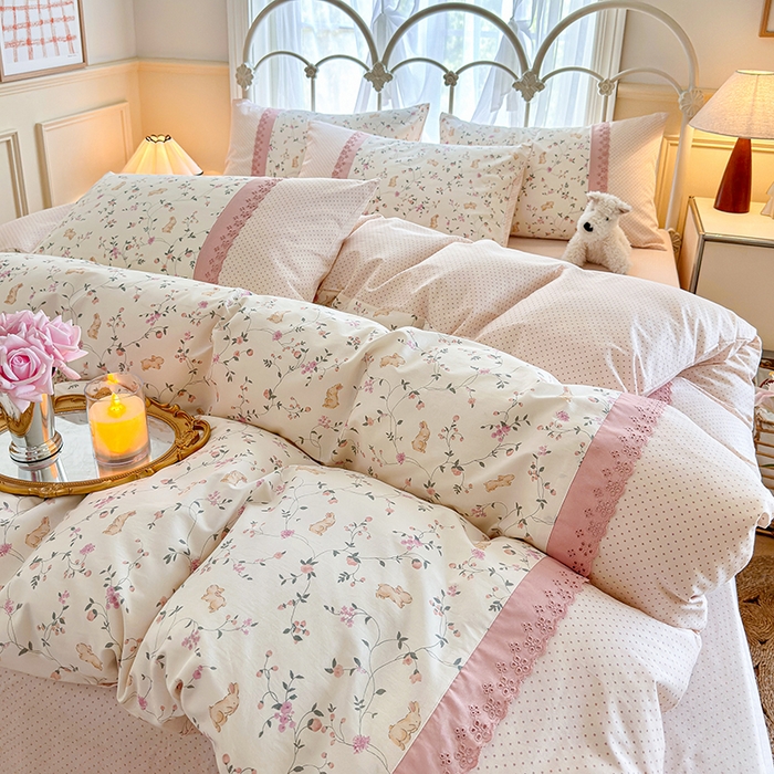 91家纺网 家纺一手货源 找家纺 安莱生活 2024新款全棉韩式小碎花系列四件套 点点花香