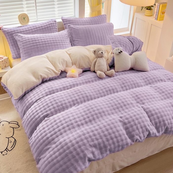 91家纺网 家纺一手货源 找家纺 琪琪阁家纺 2024新款牛奶绒泡泡绒四件套 香芋紫