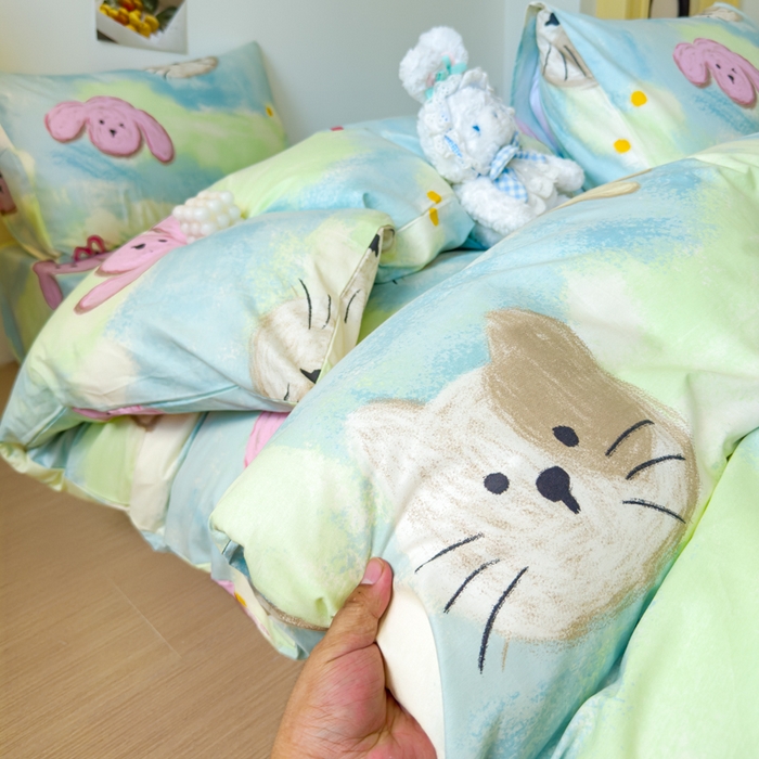 91家纺网 家纺一手货源 找家纺 感遇家纺 2024新款全棉印花四件套 蜡笔画