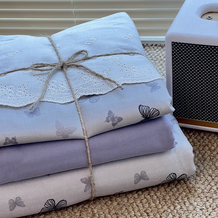 91家纺网 家纺一手货源 找家纺 2024新款全棉印花双层纱四件套--蕾丝花边款 惜花芷