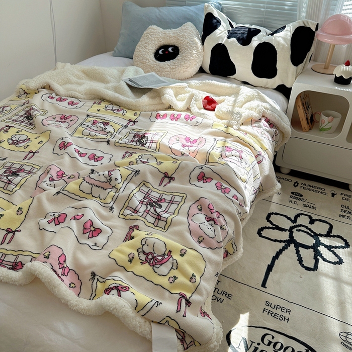 91家纺网 家纺一手货源 找家纺 萝莉家纺 2024秋冬新款多功能加厚牛奶绒羊羔绒多功能毛毯 小可爱粉