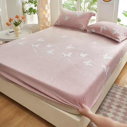 云玲时尚 2025新款纯色雕花绒牛奶绒床笠床罩床垫套 雕花漫舞 桔豆沙