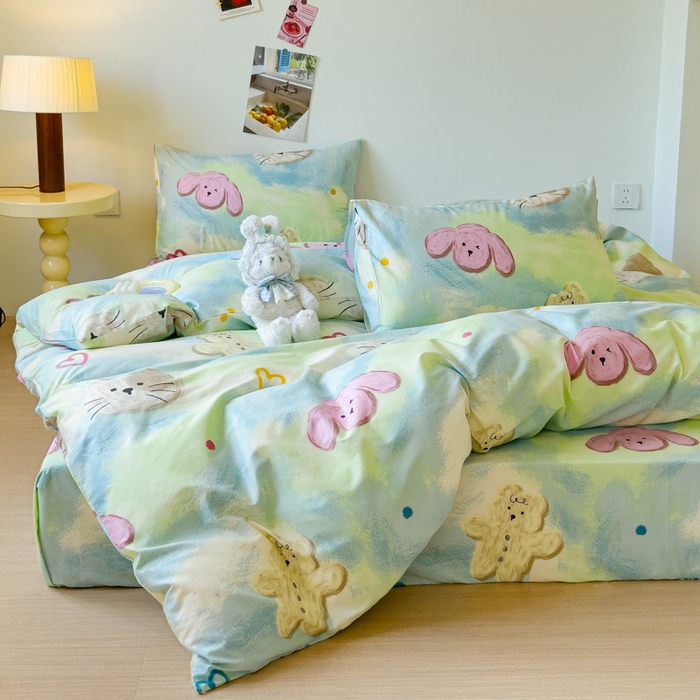 91家纺网 家纺一手货源 找家纺 感遇家纺 2024新款全棉印花四件套 蜡笔画