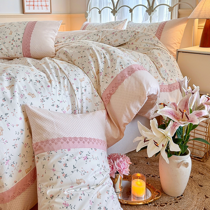 91家纺网 家纺一手货源 找家纺 安莱生活 2024新款全棉韩式小碎花系列四件套 点点花香