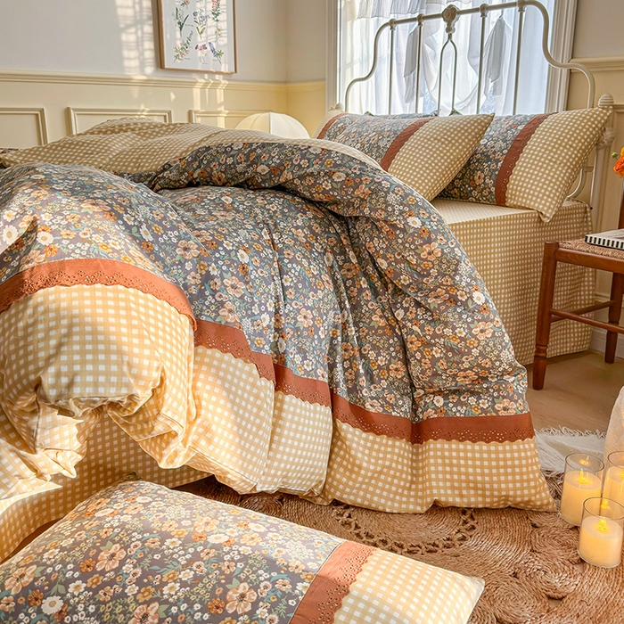 91家纺网 家纺一手货源 找家纺 安莱生活 2024新款全棉韩式小碎花系列四件套 花枝语