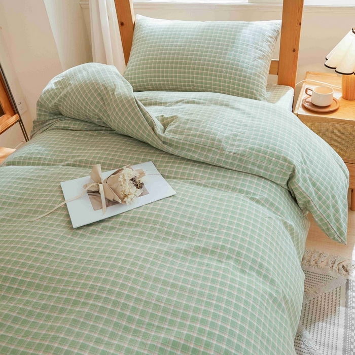 91家纺网 家纺一手货源 找家纺 棉小二 2024新款全棉水洗棉学生宿舍三四件套 维多利-绿